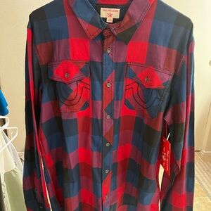 True Religion Red and Blue Plaid Men's Shirt